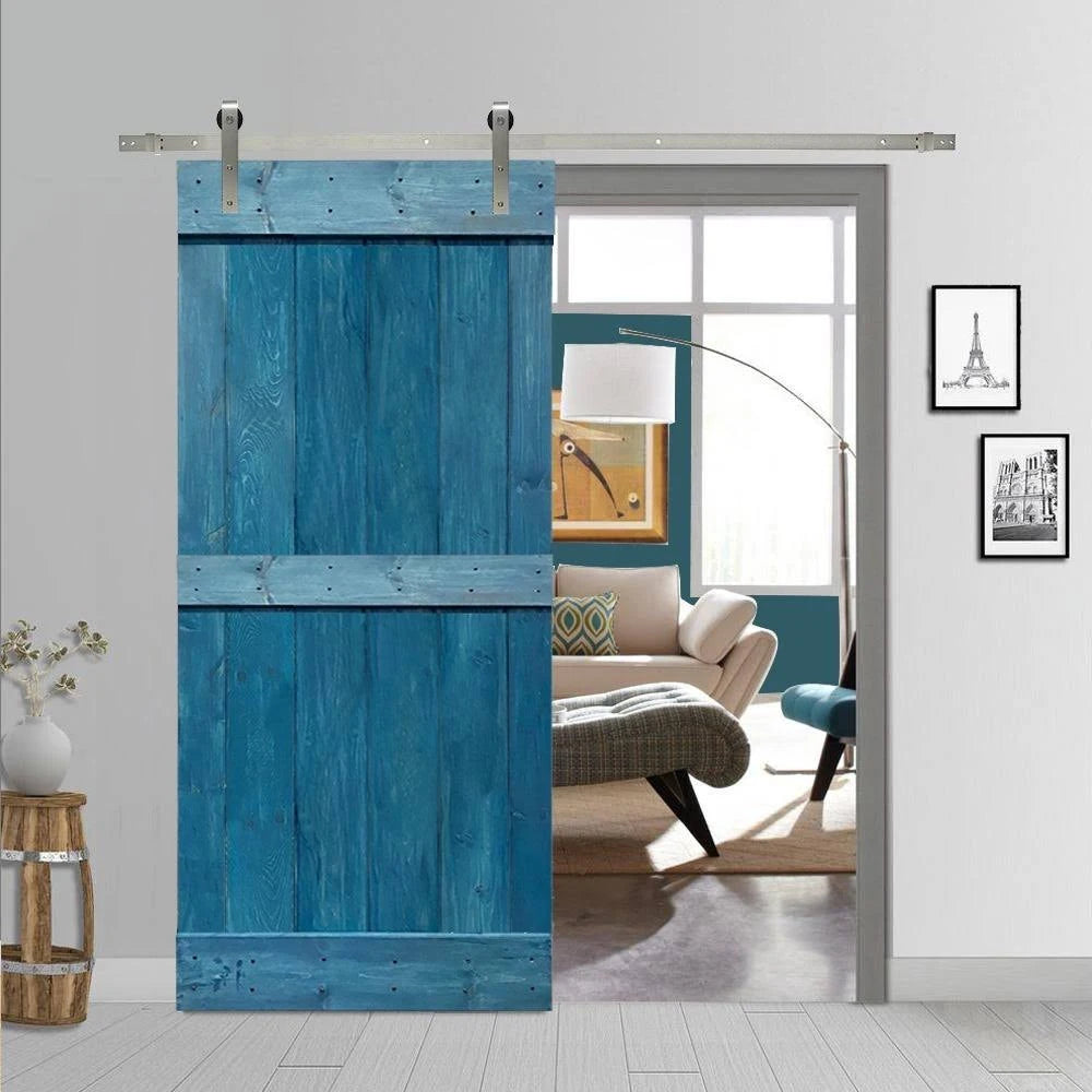 CALHOME MidBar Series Stained Wooden Sliding Barn Door w/ Hardware Kit (Ocean Blue - 24 x 84) LVA8_V0VTW20