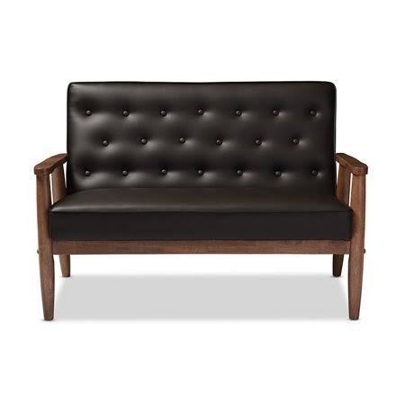 Skyline Decor Sorrento Mid-Century Retro Modern Brown Faux Leather Upholstered Wooden 2-Seater Loveseat QUR9_J5WOR81