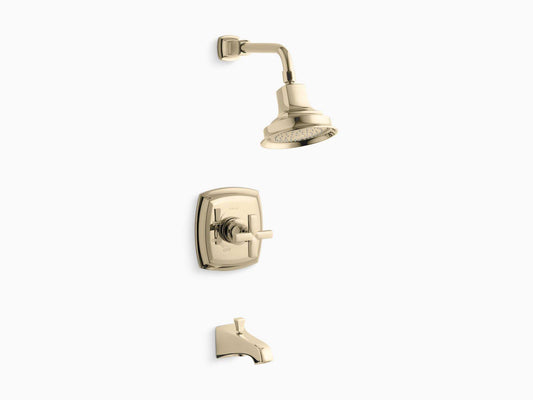 Kohler TS16225-3-AF Margaux Rite-Temp Bath and Shower Valve Trim with Cross Handle, NPT Spout and 2.5 GPM Showerhead - Vibrant F KOE7_K3KHV30