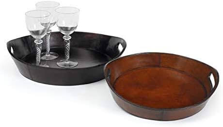 Set Two Leather Trays Black Brown Solid Modern Contemporary Oval 2 Piece JAF3_D1LAA85