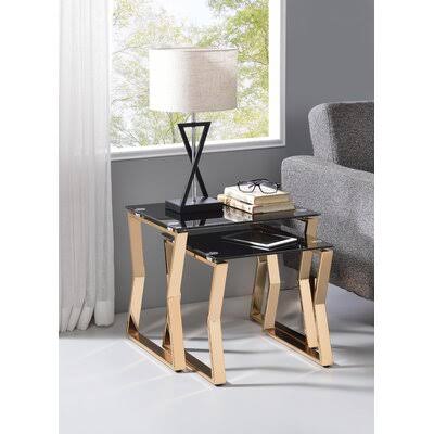 Xander Glass Top Sled Nesting Tables Etta Avenue Top Color/Base Color: Black Top/Gold Base WZI9_T4JXT25