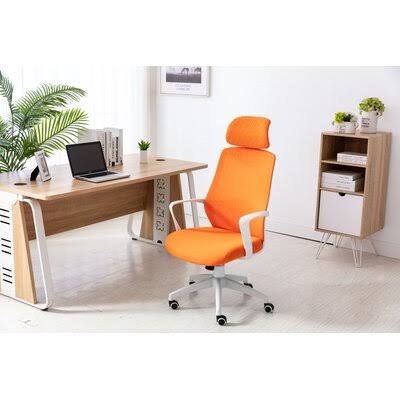 Tetbury Mesh Conference Chair Inbox Zero Upholstery Color: Orange, Frame Color: White YKJ8_A1KJF72