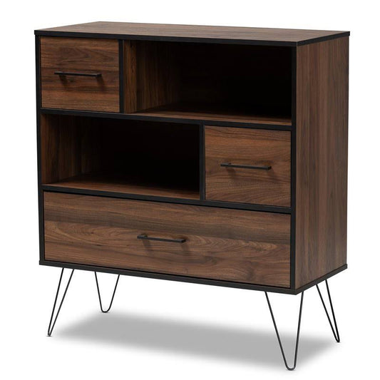 Bowery Hill Two-Tone Walnut and Black Finished Wood 1-Drawer Bookcase THW1_B3UUE51