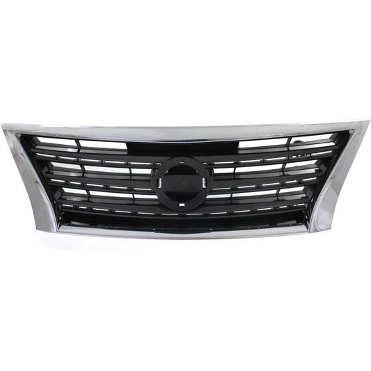 Replacement 2013 Nissan Sentra Grille Assembly - - Plastic, Chrome Shell with Painted Dark Silver Black Insert, Grille USN8_E1NJC38