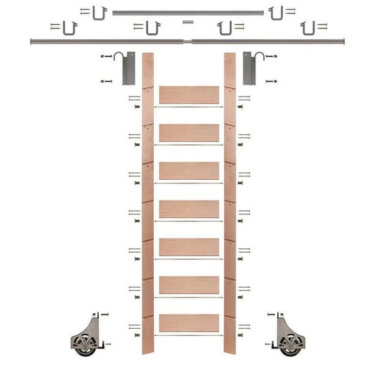 E-Glide 92 in. Un-Finished Red Oak Library Ladder Satin Nickel Sliding Hook Ladder Kit with 12 ft. Rail | EG.300-92RO-12.02 ADH2_Y6PYN24