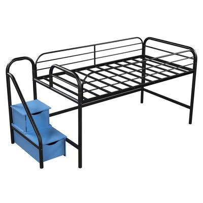 Twin Size Metal Low Loft Bed with Two Storage Steps Isabelle  Max Accessory/Fabric Color: Black/Blue FGW7_G7BWS36