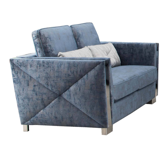 Cosmos Furniture Kingston Blue Modern Blue Velvet Loveseat with Steel Finish - 3036BLKIN MWQ9_S1NBK93