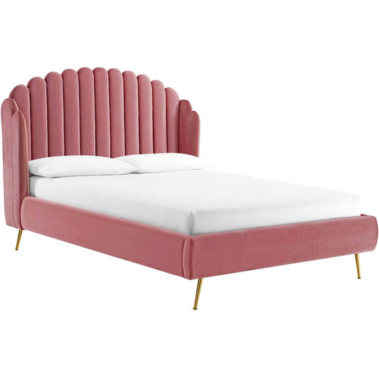 Modway Lana Queen Performance Velvet Wingback Platform Bed Dusty Rose HNW1_C9CQF42