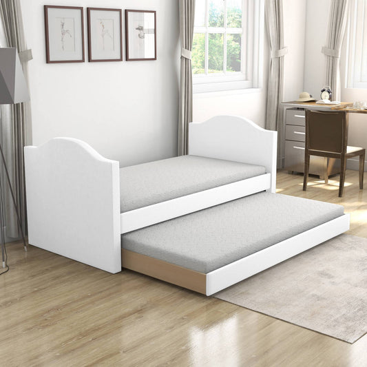 Twin Madigan Faux Leather Upholstered Day Bed and Roll Out Trundle Frame Set White - Eco Dream CPH6_G2PEE91