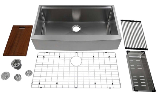 Auric 36 Retro-Fit Curved Apron-Front Workstation Farmhouse Kitchen Sink Stainless Steel Short Apron Single Bowl - SCAL-16-36-r DPT0_J5XCA71