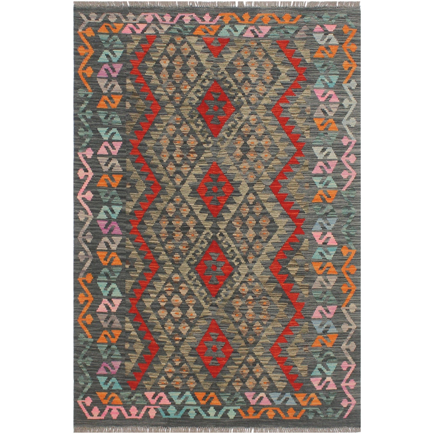 Geometric Kilim Allyson Charcoal Red Hand Woven Area Rugs NMM8_Y9QEX18