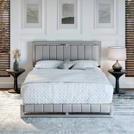 Premier Bauer Upholstered Faux Leather Platform Bed Frame, King, Gray BEG7_H4EEM10