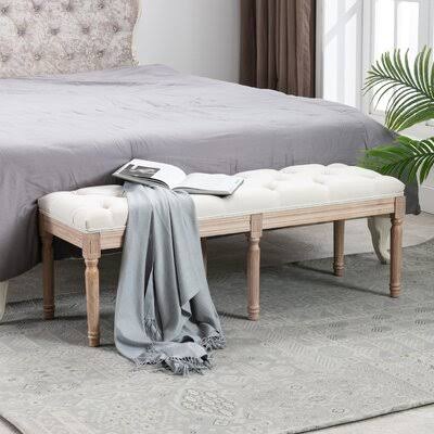 End of Bed Bench Upholstered Entryway Bench French Benchwith Rubberwood Legs for Bedroom/Entry/Hallway Ophelia  Co. EUN6_P5RHC98