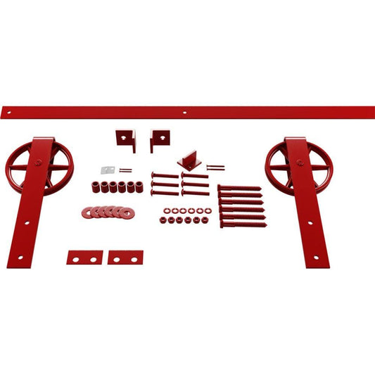 Premium Wagon Wheel Strap Barn Door Hardware Set w/ 7& Track for 1 3/8x22 Doors, Regal Red DGW1_Y2OXO74