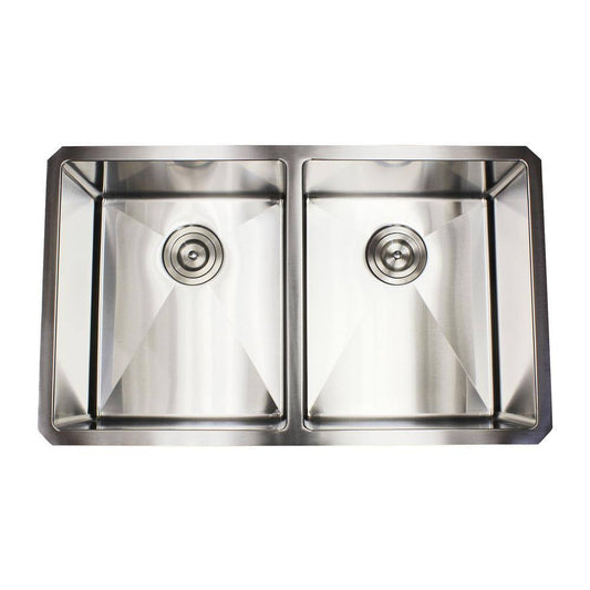 eModernDecor Undermount 32-in x 19-in Stainless Steel Double Equal Bowl Kitchen Sink | R3219-5050 AAR5_X5UIU95