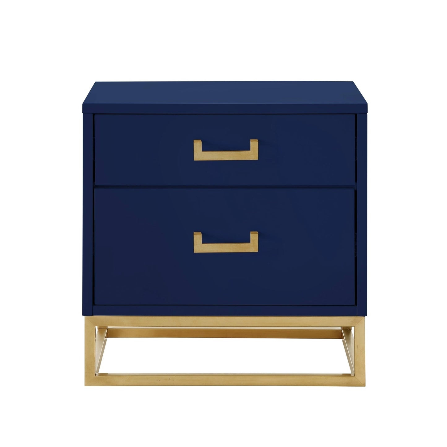 Nicole Miller Jin Side Table Nightstand High Gloss with Metal Base - Navy-Gold DVD5_O2QMO78