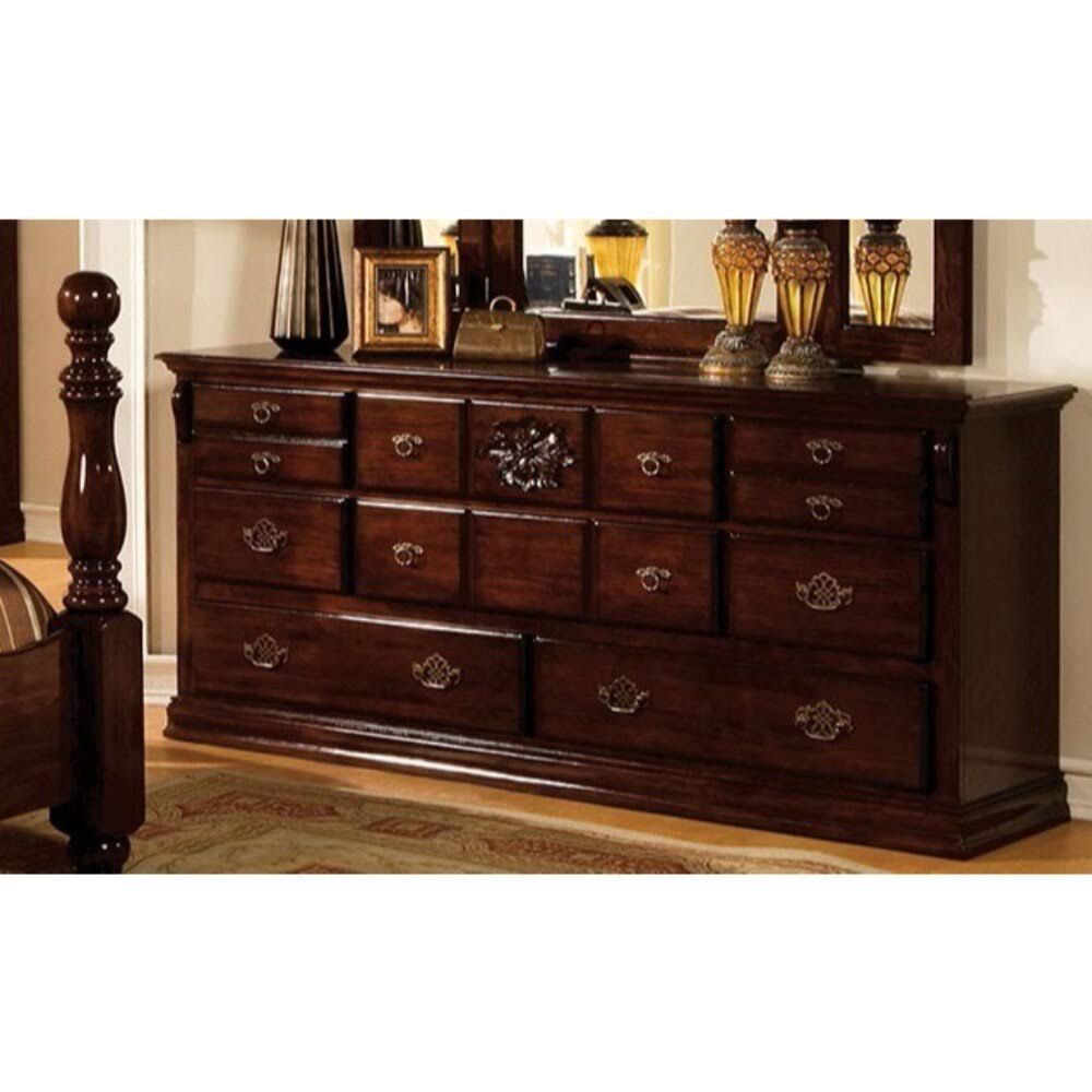 Traditional Style Wooden Dresser, Dark Pine Brown JYF8_C1FII11