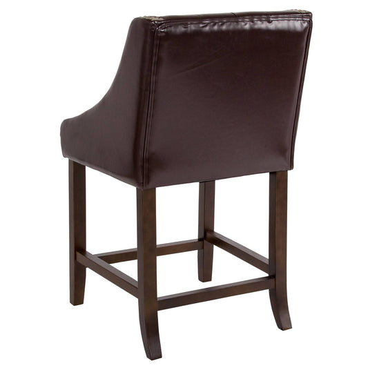 Emma and Oliver 24x22H Tufted Walnut Counter Height Stool in Brown LeatherSoft CKS2_S2NUQ72