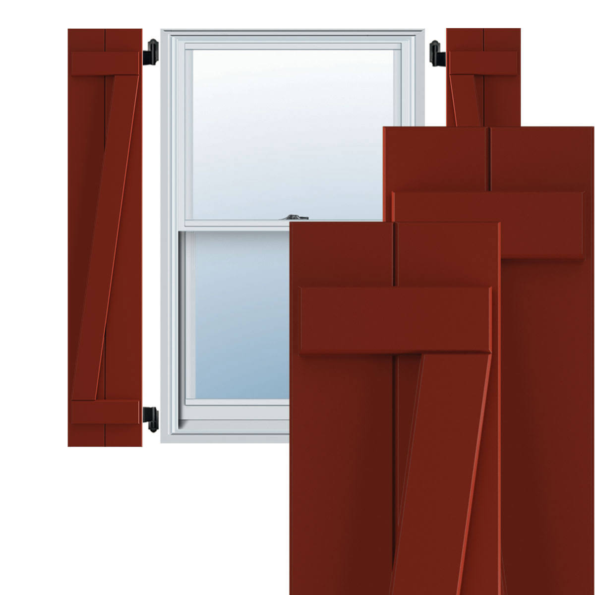 Ekena Millwork 10-3/4x22 x 78x22 True Fit PVC Two Board Joined Board and Batten Shutters w/Z-Bar, Pepper Red (Per Pair) YMI8_I0UYT26