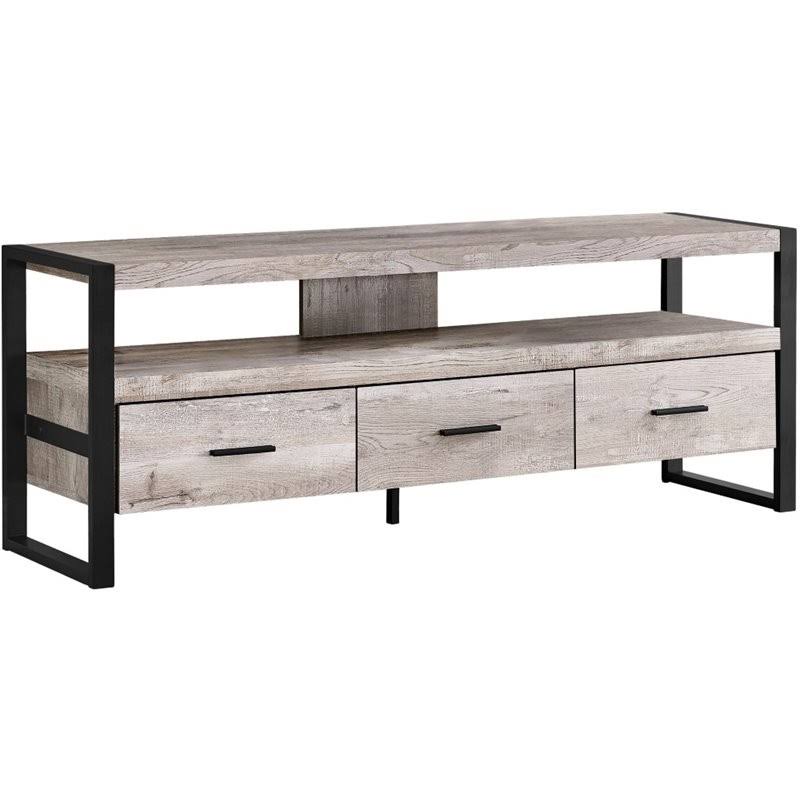 Pemberly Row 3 Drawer 60x22 Contemporary Industrial TV Stand in Taupe ORW3_X3QFL79