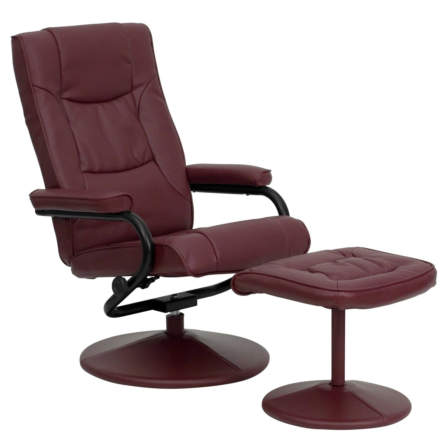 Alamont Contemporary Multi-Position Recliner and Ottoman with Wrapped Base in Burgundy Leather RHH4_B8RCB26