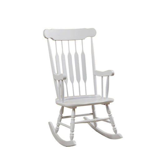 Benzara Bm196619 Classic Cottage Style Wooden Rocking Chair with Lath Back Design White BCZ7_V6AMZ07