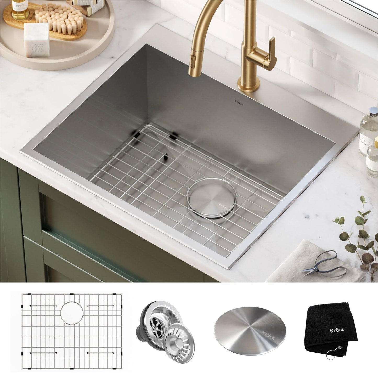 Kraus KHT301-25L Standart Pro 25x22 Dual Mount Drop-in 16 Gauge Stainless Steel Single Bowl Deep Laundry Utility Sink TLP2_J5ROC09