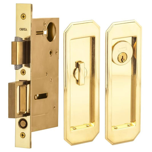 Omnia 7039/A Keyed Entry Single Cylinder Pocket Door Lock Unlacquered Polished Brass GDC3_V2IXE25