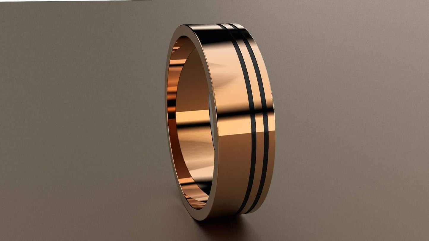 Polished Rose Gold 6mm Double Offset Black Groove Wedding Band 10kt / 12.75 OJI7_F4IJZ44