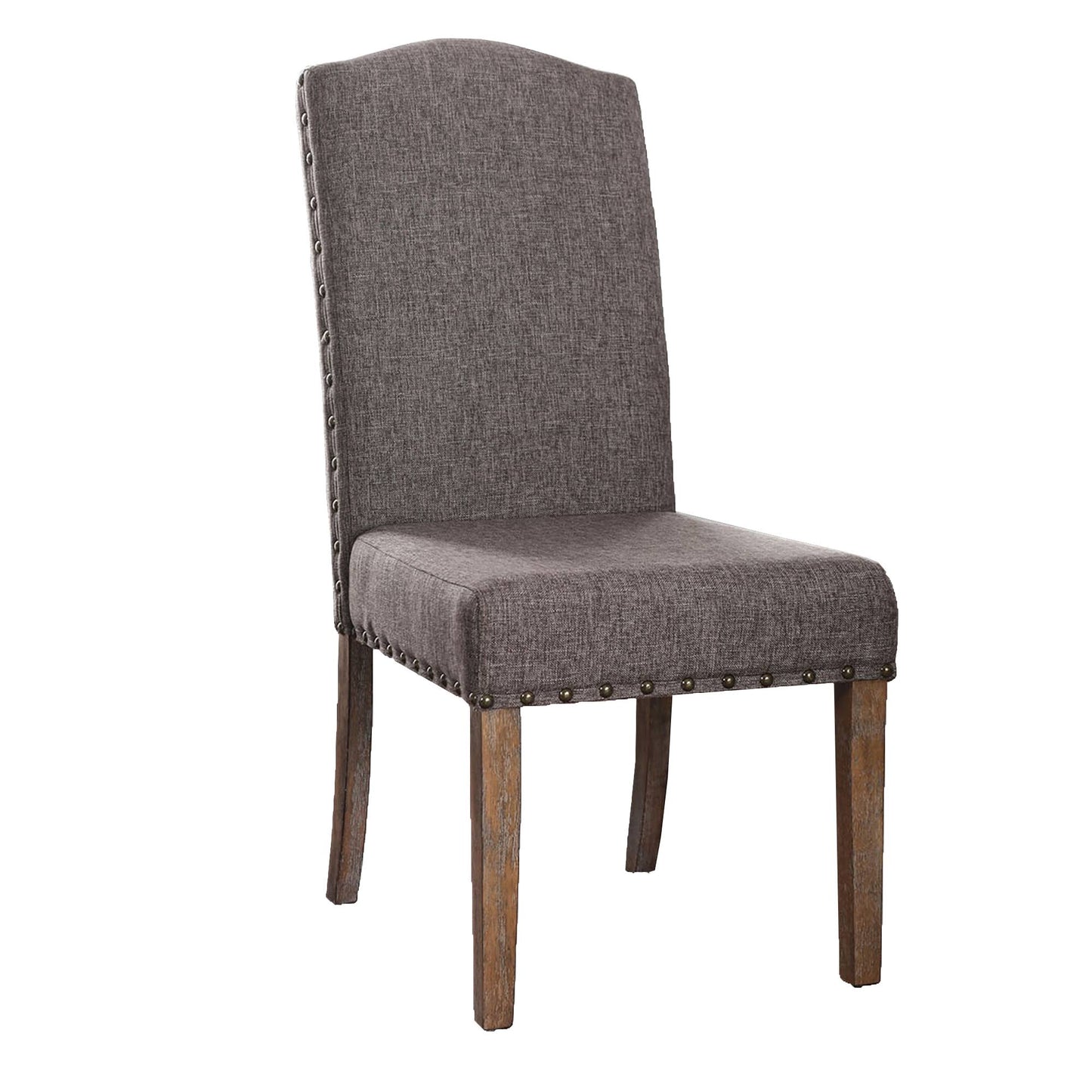 Benzara BM188361 Fabric Upholstered Solid Wood Side Chair with Nail Head Trims Brown and Gray Pack of Two QYP1_Z3QZM21