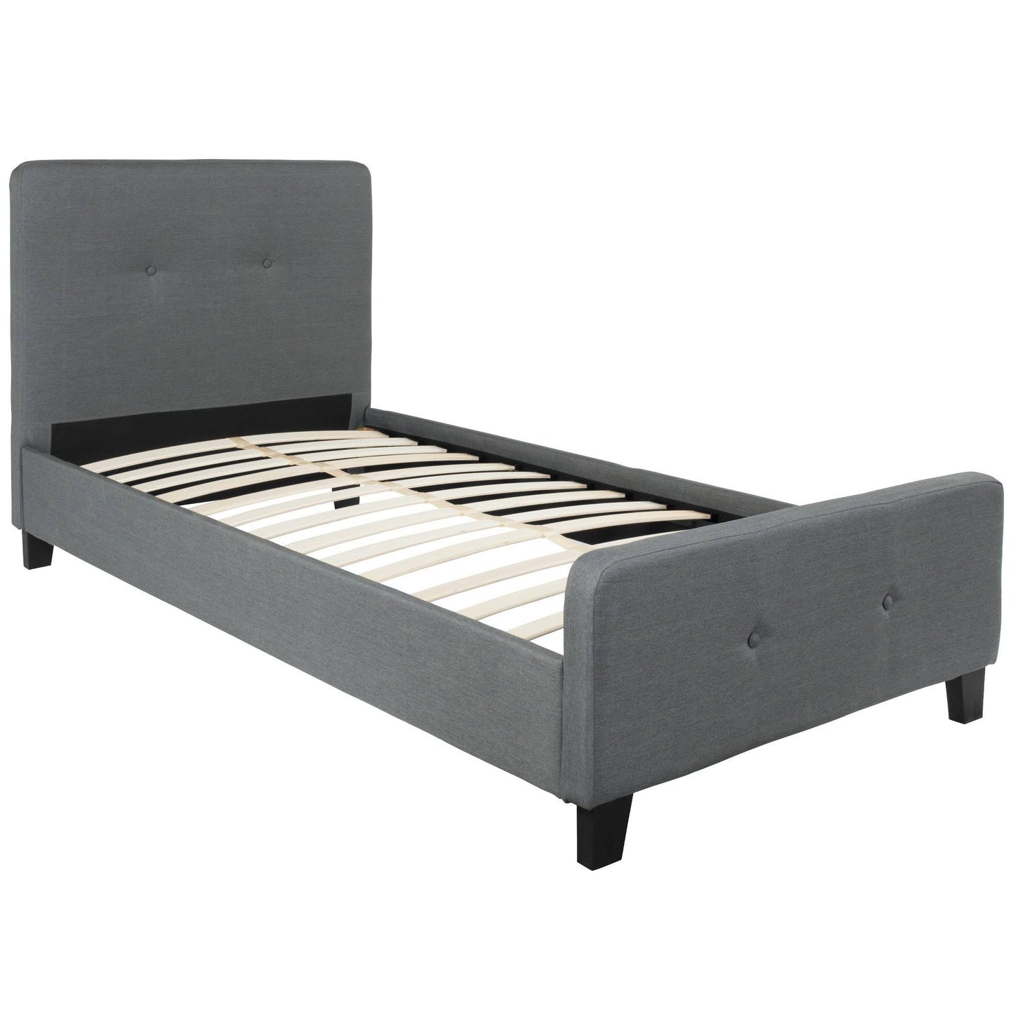 Twin Size Two Button Tufted Platform Bed in Dark Gray Fabric VQB2_H7ITW12