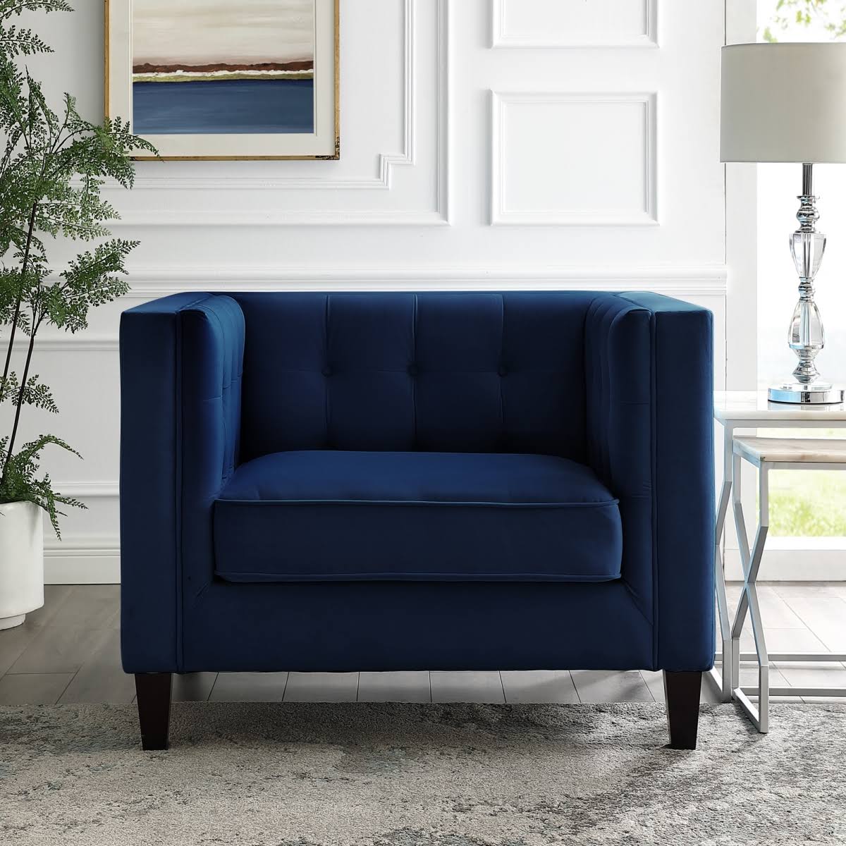 Posh Living Phoenix Velvet Button Tufted Club Chair Navy XHF5_Z3AMT43