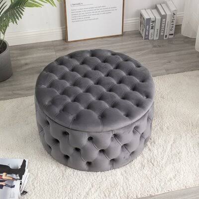 Florean 30x22 Wide Velvet Tufted Round Ottoman Gold Flamingo Fabric: Gray Velvet EGA1_T1XRE24