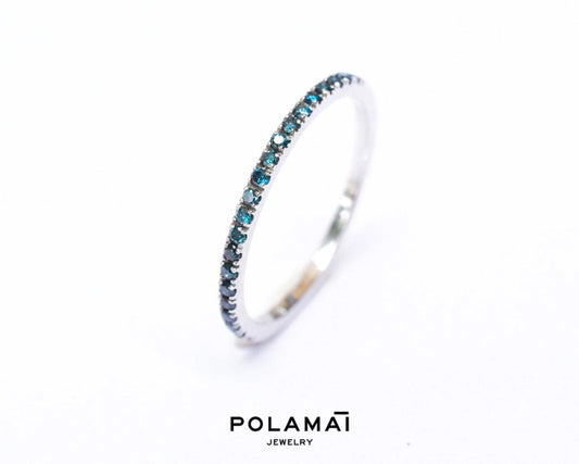 Blue Diamond Eternity Ring 18K 14K . Full or Half Eternity Band . Wedding Band Micro Pave Ring . Solid Yellow White Gold . Polam PUU9_U1BDG66