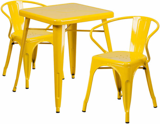 Livello LVLO-208951, 23 3/4x22 Square Top Indoor / Outdoor Steel Cafe Dining Set w/ 2 Arm Chairs, Yellow KIX8_Z5RZF86