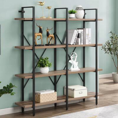 Double Wide 4-Tier Bookcase Storage Organizer 17 Stories AUP2_W9NVV28