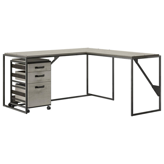 Bush Furniture Refinery L Shaped Industrial Desk with 3 Drawer Mobile File Cabinet, 62W, Cottage White DHY1_F1GIO16