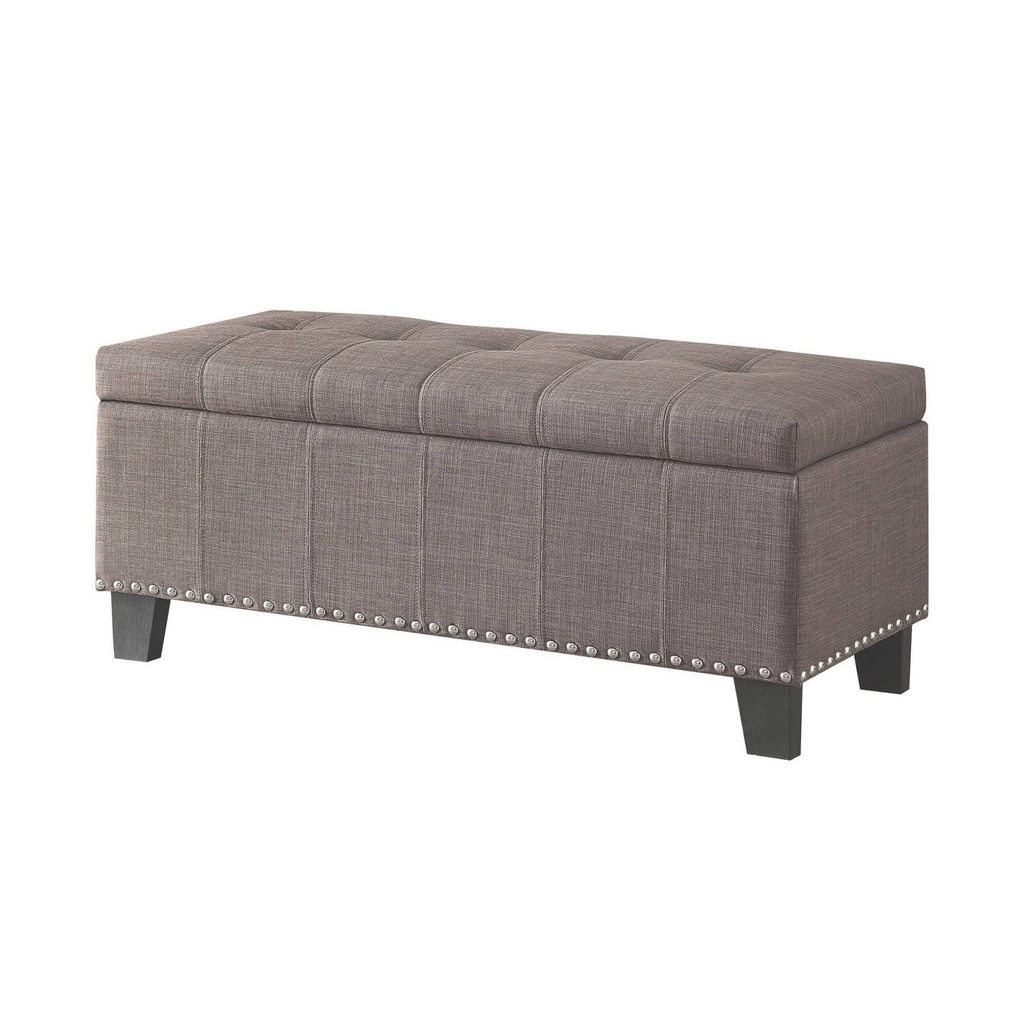 Benjara BM220139 Fabric Button Tufted Lift Top Storage Bench with Nailhead Trim Brown YPL2_N0MYN74