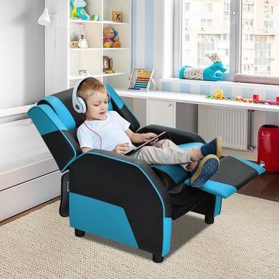 Armas 24x22 Wide Leather Match Manual Standard Recliner Isabelle  Max Body Fabric: Blue BXR7_L6GZJ09