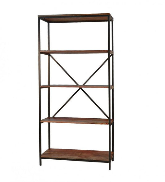 72x22-High Five-Shelf Wood and Metal Bookcase - Chestnut LUU4_C2HKH51