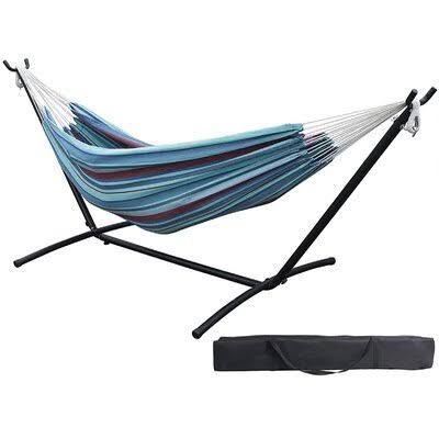 2 Person Double Hammock with 9 ft Steel Stand and Portable Carrying Case, Deep Sky Blue Arlmont  Co. Color: Deep Sky Blue ATW2_P3DRP38