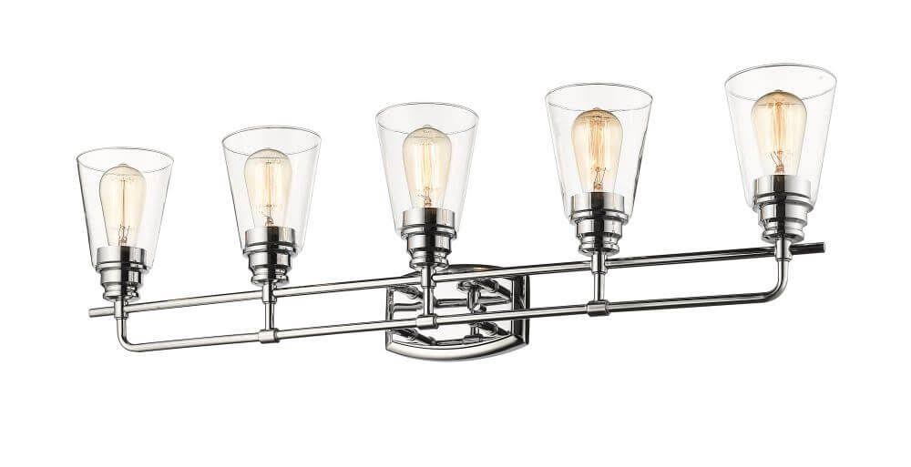 5 Light 37 inch Vintage Chrome Bath Vanity Light with Clear Glass Shade 224438 NBW3_L3CQU80