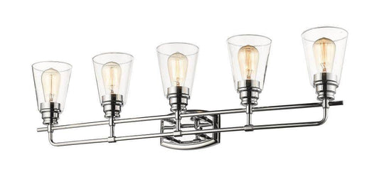 5 Light 37 inch Vintage Chrome Bath Vanity Light with Clear Glass Shade 224438 NBW3_L3CQU80