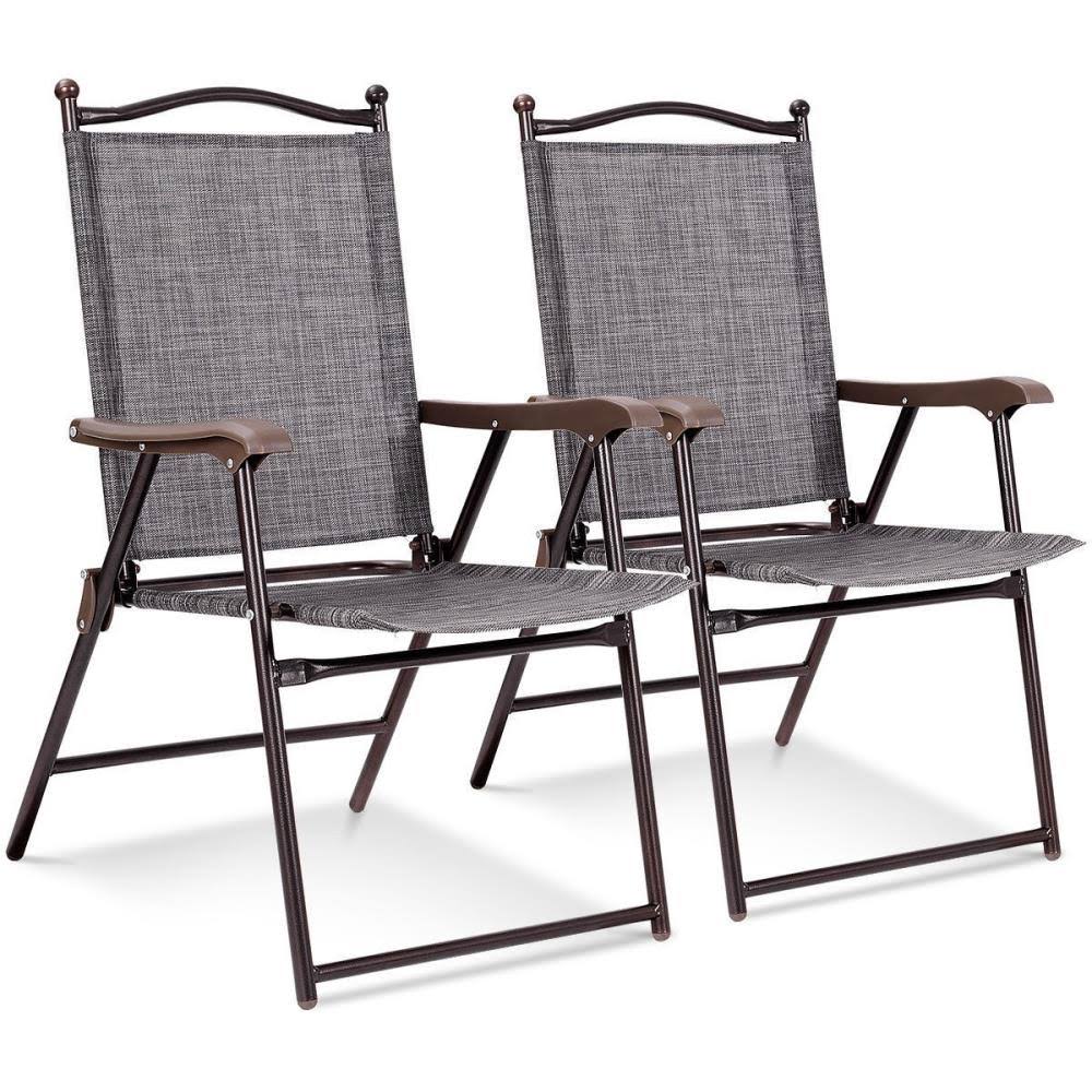 Clihome 2-Pieces Gray Steel Frame Patio Folding Sling Back Camping Deck Chairs | CWCH-OP3568-2GR HZG2_R2YVI98