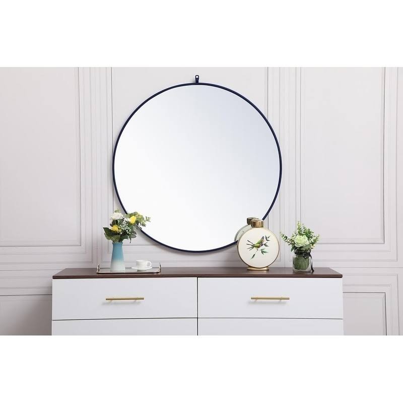 Carson Carrington Labbemala Metal Frame Round Mirror - 39x22 Diameter - Blue UHG0_T1EZS76