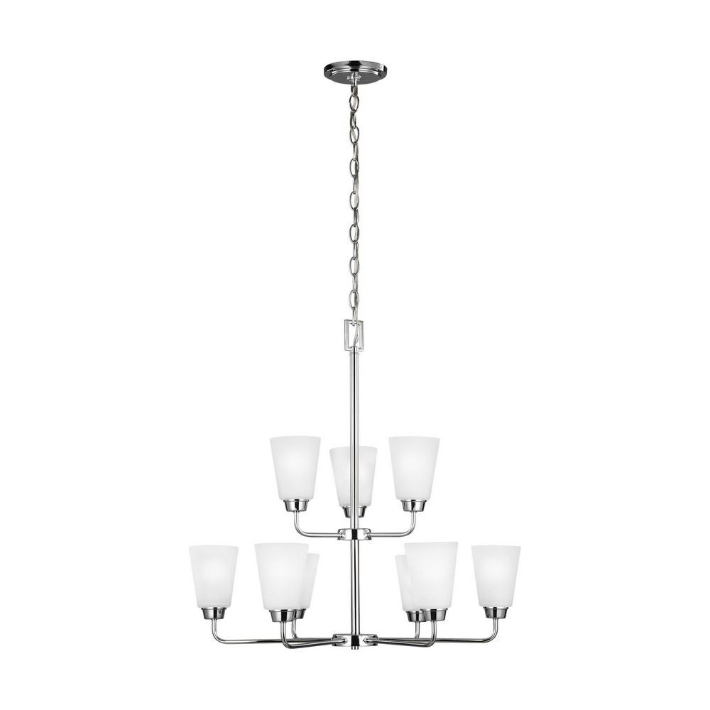 9.5W Nine Light 2-Tier Chandelier Chrome Finish with Satin Etched Glass - 73-BEL-2755036 - Bailey Street Home KMH0_Y9SEB77