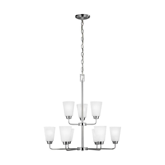 9.5W Nine Light 2-Tier Chandelier Chrome Finish with Satin Etched Glass - 73-BEL-2755036 - Bailey Street Home KMH0_Y9SEB77