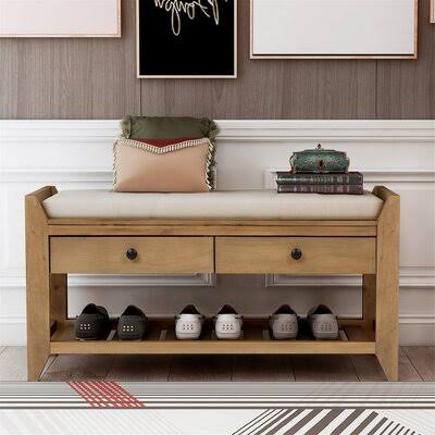 Eshan Drawers/Shelves Storage Bench Longshore Tides Color: Old Pine URK2_G7WTR45