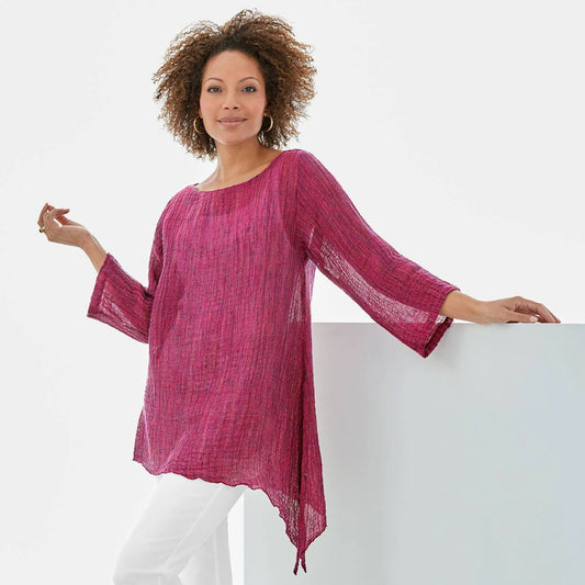 Portofino Tunic by Carol Turner - Crimson Multi, Xs (4-6) (Linen Tunic) ZUF2_F2DDU25