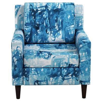 Greer 32x22 Wide Cotton Armchair Mistana Fabric: Stroke Block Blue Oga MDJ4_L4LUE74